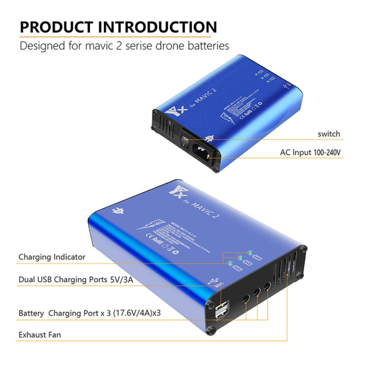 YX For DJI MAVIC 2 Aluminum Alloy Charger with Switch YX For DJI MAVIC 2 Aluminum Alloy Charger with Switch